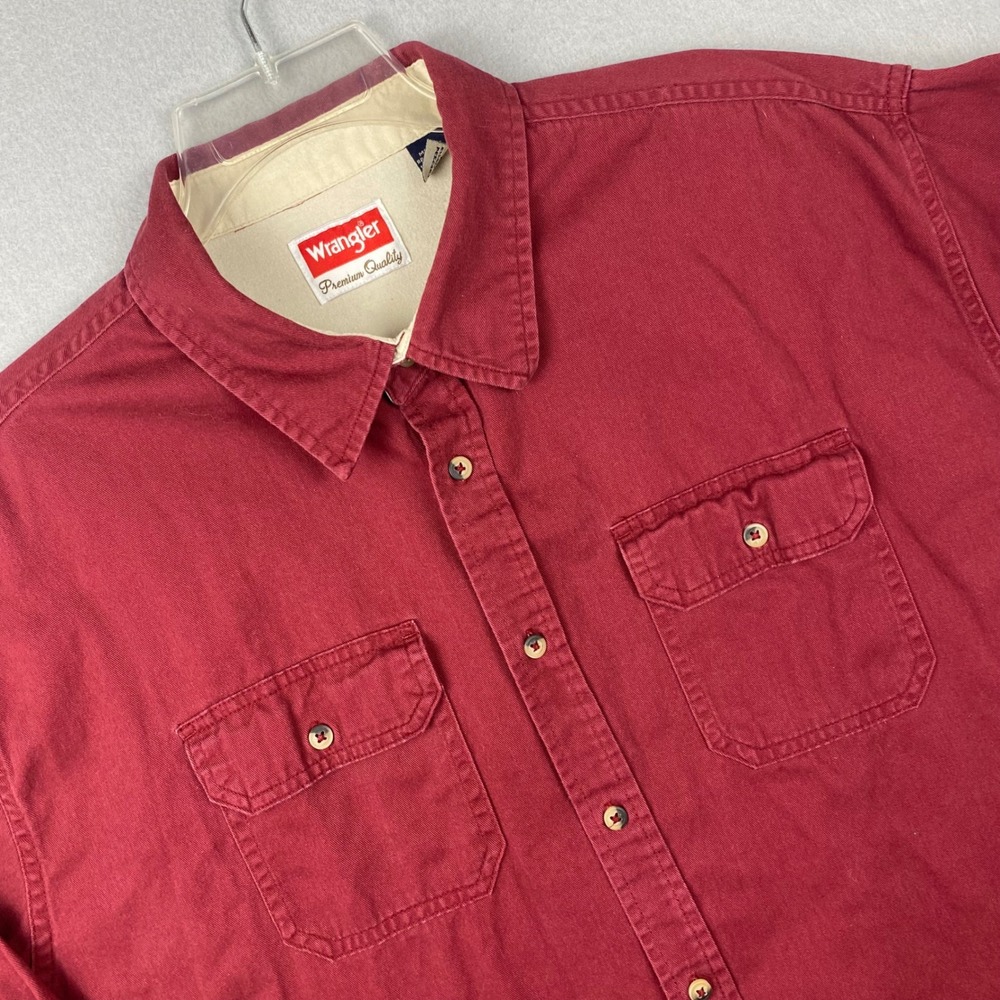 Wrangler Mens 2X Premium Quality Burgundy Red Cotton Twill Button Down Shirt